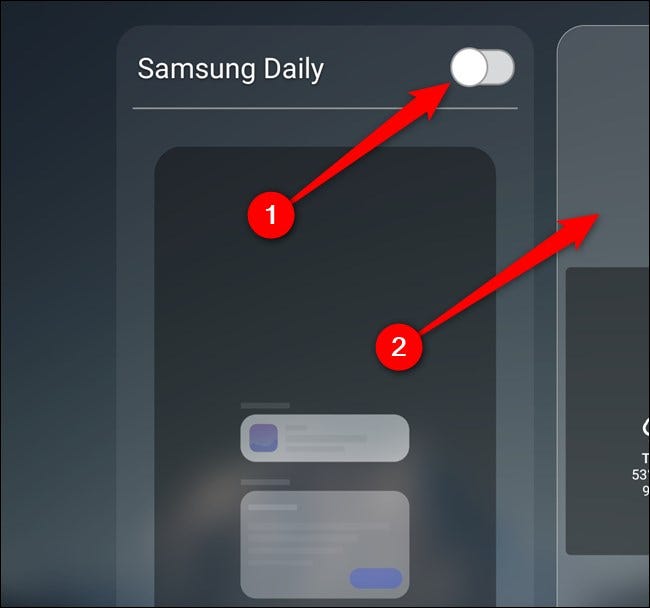 Desactiva la opción "Samsung Daily" y luego toca la pantalla de inicio.