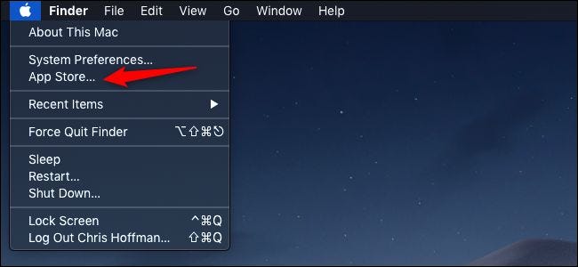 Opzione App Store nel menu Apple nella barra dei menu di macOS