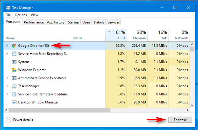 Seleziona il processo in Task Manager e fai clic su 