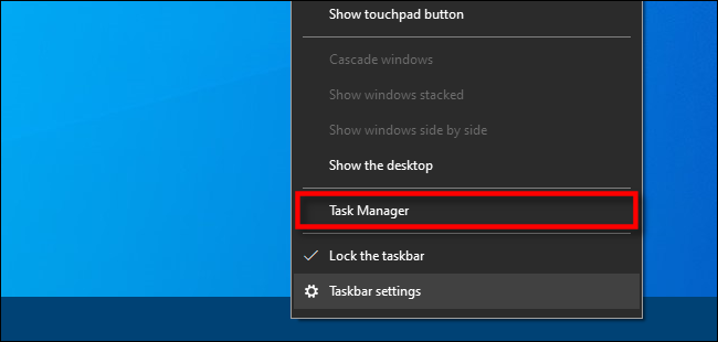 Fare clic con il tasto destro sulla barra delle applicazioni e selezionare "Task Manager".