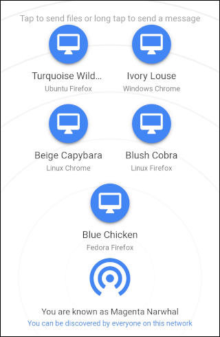 L'interfaccia dell'applicazione Android Snapdrop