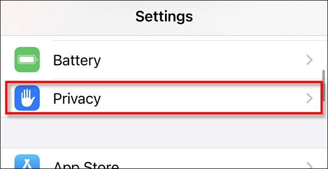 In iPhone settings, touches "Privacy".