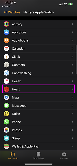 Ver la aplicación con la opción de corazón resaltada
