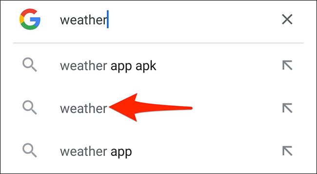 Busque "clima" en la aplicación de Google.