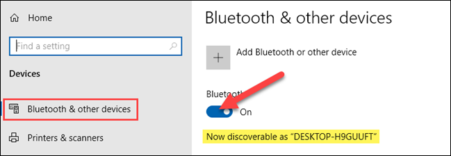 Abra el menú de Bluetooth en su computadora con Windows y habilite la configuración