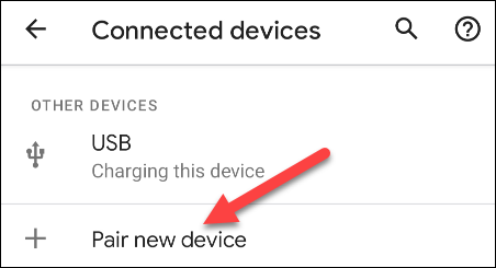 Abra el menú de Bluetooth en Android y toque el botón "Emparejar nuevo dispositivo"