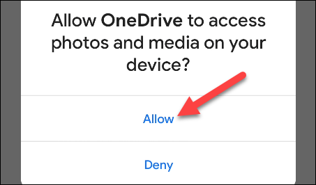 Permita el permiso de OneDrive para acceder al almacenamiento de su dispositivo