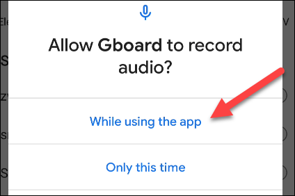 dare l'autorizzazione audio a gboard toccando 