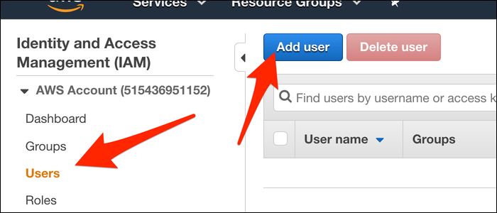 En la Consola de administración de IAM, haga clic en la pestaña "Usuarios" para agregar un nuevo usuario.