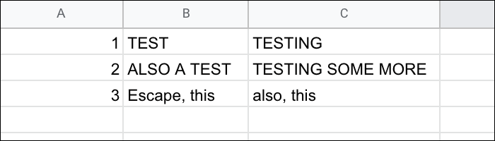 Spreadsheet of a comma separated list.