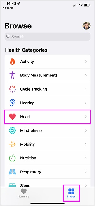 Gesundheits-App mit hervorgehobenem Herzen