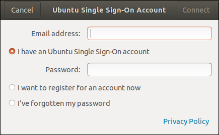 Ventana de diálogo de inicio de sesión único de Ubuntu