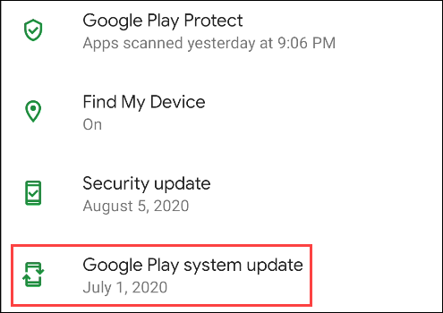 Toca "Actualización del sistema de Google Play".