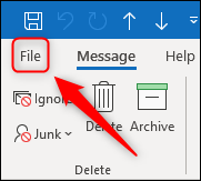 Opción de archivo de Outlook.