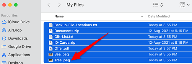 Selecione vários arquivos sequenciais no Finder.