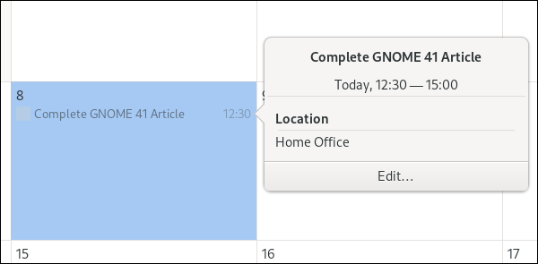 Resumen de diálogo pequeño del calendario de GNOME