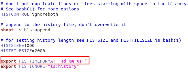 O comando HISTTIMEFORMAT = export 