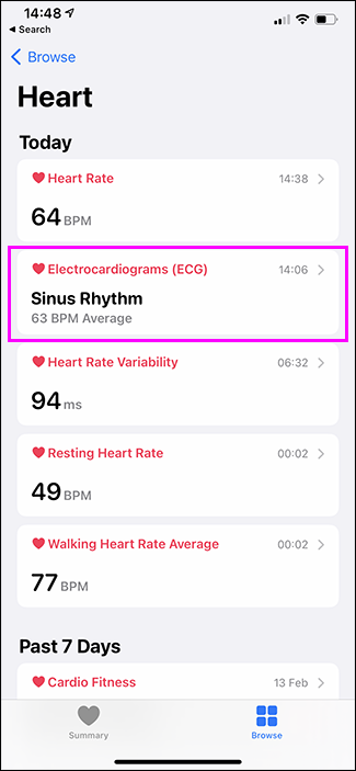 Gesundheits-App mit hervorgehobenem EKG