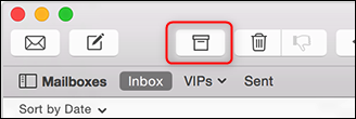 El botón Archivar en Apple Mail