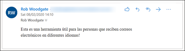 Un correo electrónico con el mensaje en español.