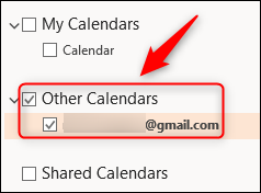 El calendario compartido que se muestra en Outlook.