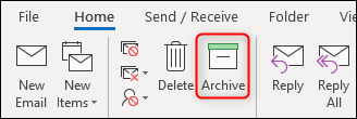El botón Archivar en la cinta de Outlook