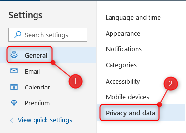 La opción "Privacidad y datos"