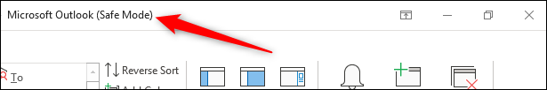 Barra de encabezado de Outlook que muestra el texto del modo seguro