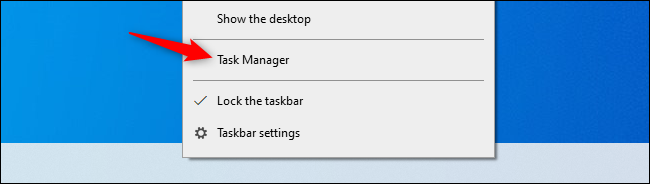 La opción Administrador de tareas en el menú contextual de la barra de tareas.