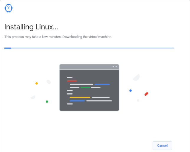 Barra de progreso de descarga de Linux en una Chromebook