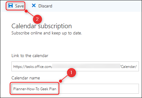 Outlook "Suscripción al calendario" panel.