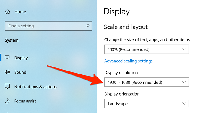 Resolución de la pantalla secundaria resaltada en la aplicación Configuración.