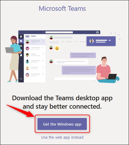 El botón "Obtener la aplicación de Windows" en Teams online.