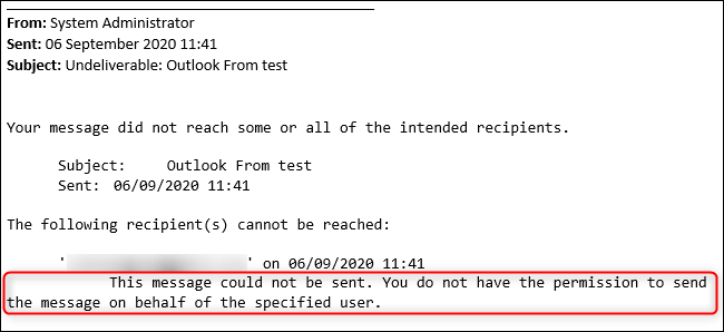 Un ejemplo de una notificación de error de entrega.
