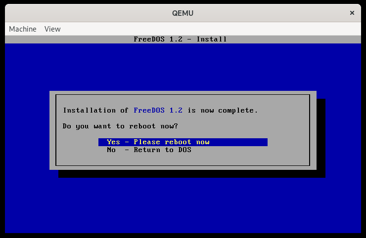 Completando la instalación de FreeDOS 1.2 en QEMU
