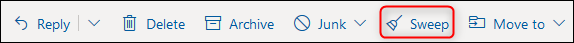 La barra de herramientas de Outlook con el botón "Barrido" resaltado.