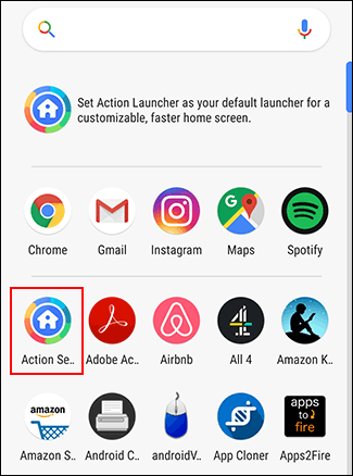 Los usuarios de Action Launcher pueden acceder al menú Action Settings a través del cajón de la aplicación.