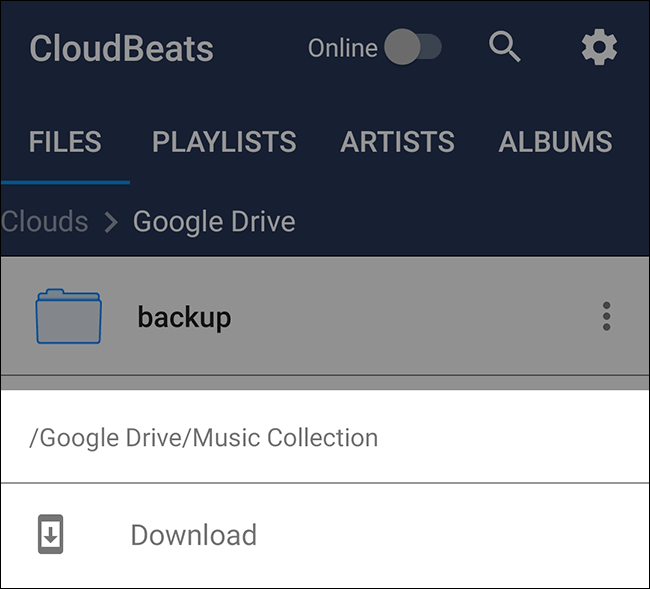 Opción de descarga de carpetas de Google Drive de Cloudbeats