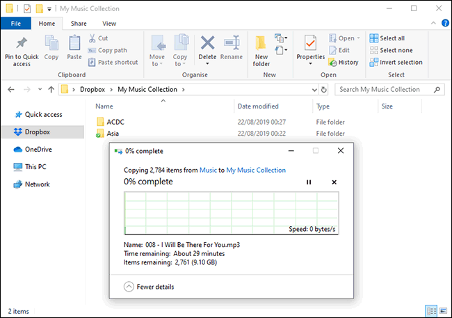 Carga de archivos en Dropbox en el Administrador de archivos de Windows