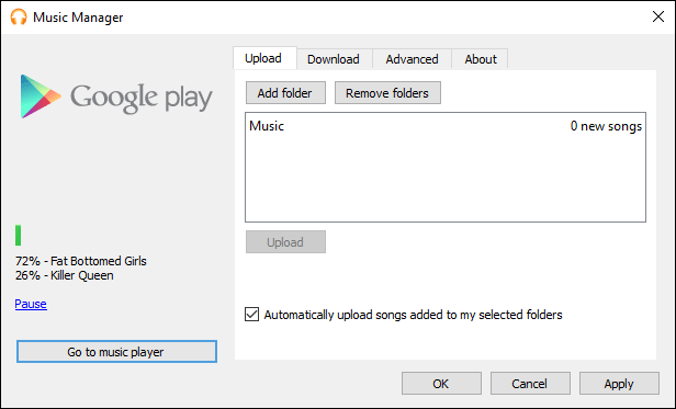 Google Play Music Manager con carga de música