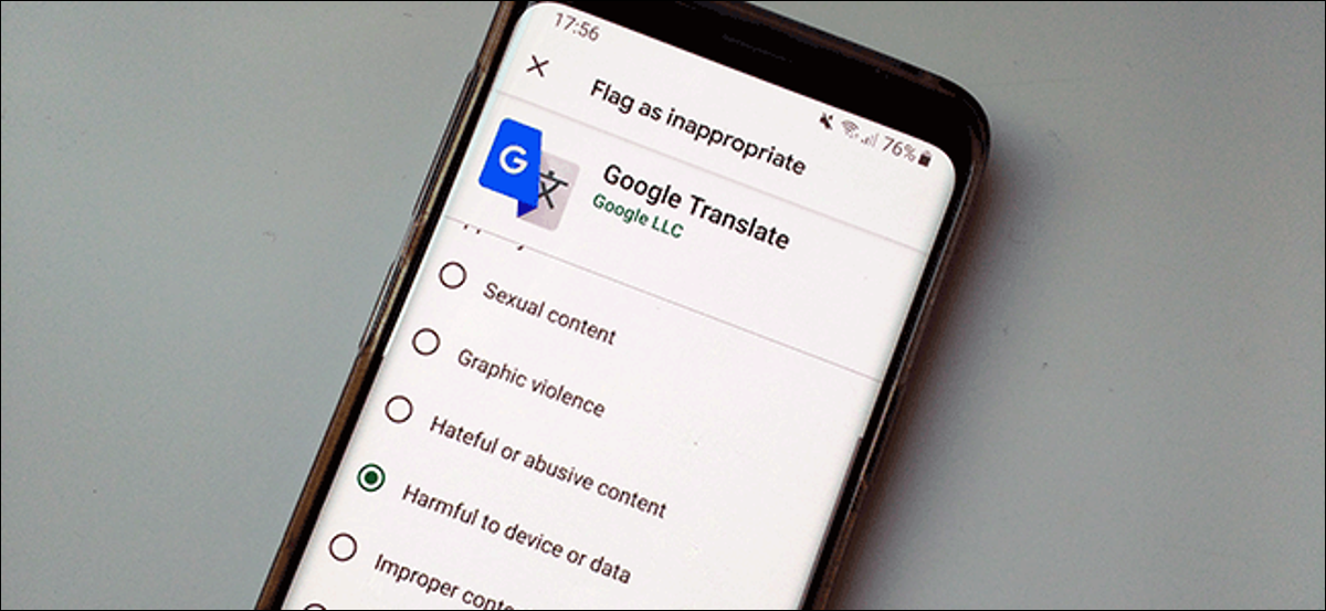 Marcar Android como formulario inadecuado en Google Play Store