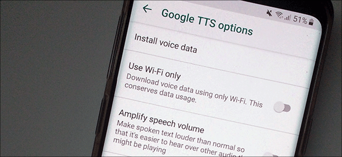 Un Samsung S9 que muestra el menú de opciones del motor TTS de Android