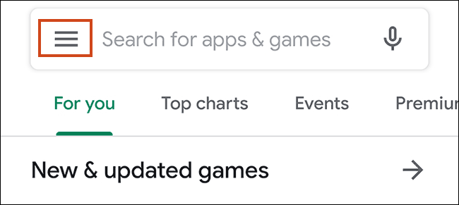 Abra Google Play Store y toque el menú de hamburguesas