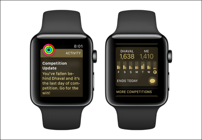 Apple Watch que muestra las actualizaciones de la competencia
