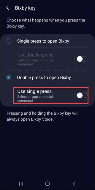 Configuración de la tecla Bixby con llamada de una sola pulsación.