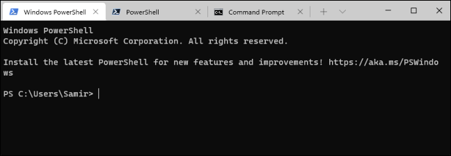 CMD, PowerShell y Windows PowerShell se abren en la interfaz con pestañas mediante la Terminal de Windows. 