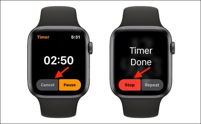 Cancelar o detener el temporizador en el Apple Watch