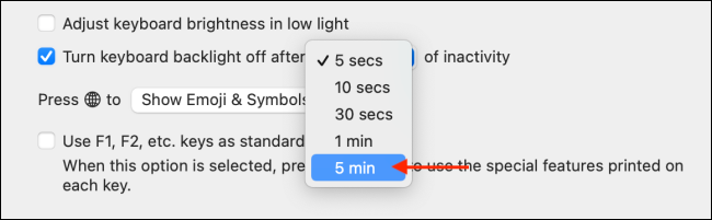 Cambiar el tiempo de inactividad de la retroiluminación en Mac