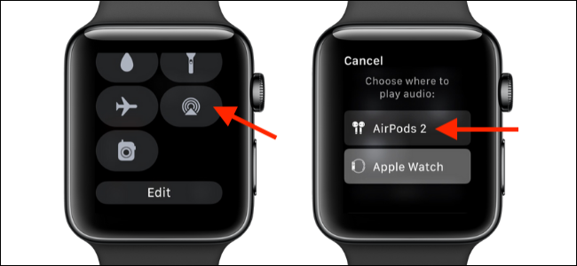 Elija la opción AirPlay en Apple Watch para cambiar a AirPods