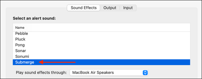 Elija Submerge Sound Effect para Alert Sound en Mac